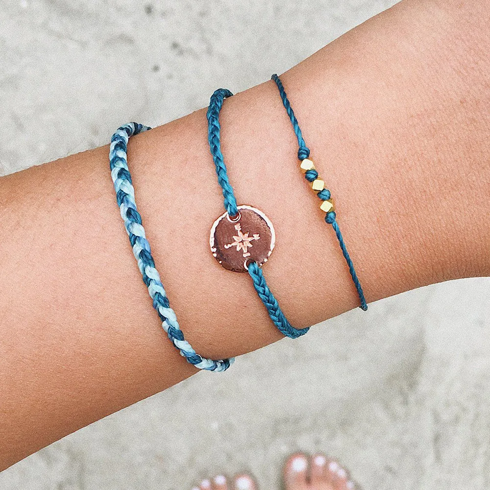 Лидер продаж простой женский браслет с волнистым компасом и бусинами ручной