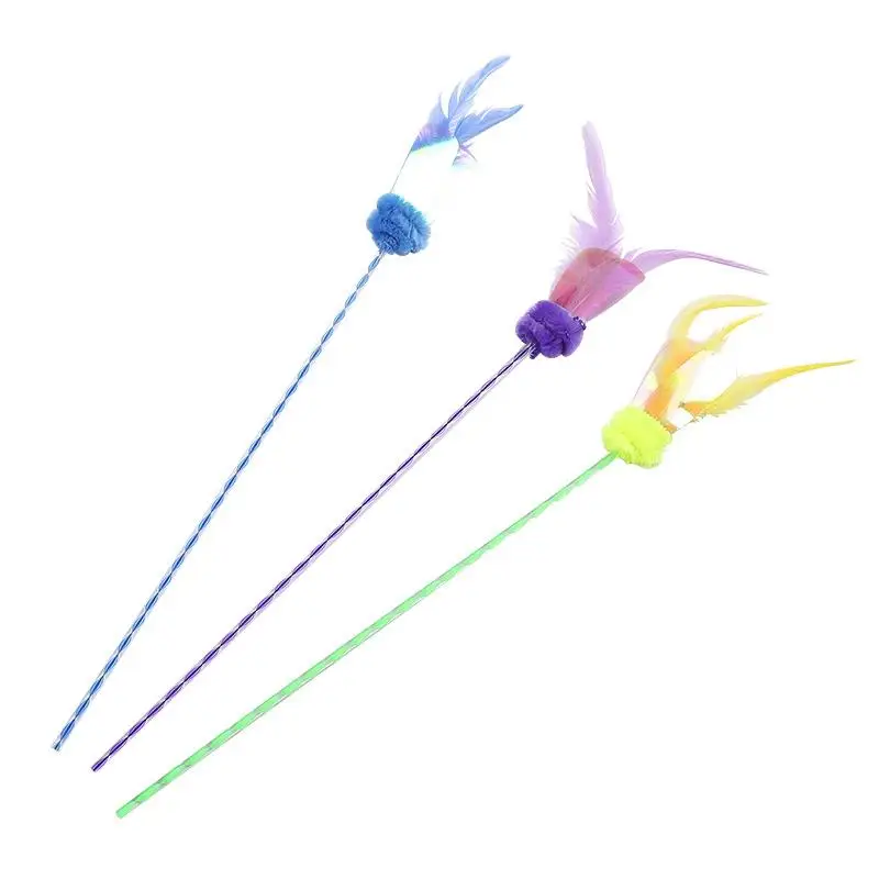 

Кошачья палочка, игрушечная красочная игрушка из искусственных перьев, помпон с блестками, забавная игрушечная палочка для кошки, Дразнилк...