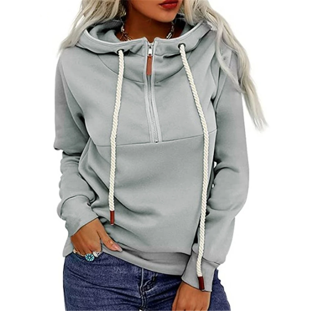 

Женские толстовки на молнии, винтажный однотонный свитшот с длинным рукавом и капюшоном, женские повседневные пальто с передним карманом