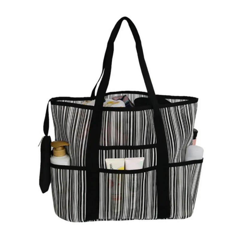 

New Multi-Function Striped Beach Package Mesh Bag Shoulder Beach Bag Handbag Dirty Garment Bag.