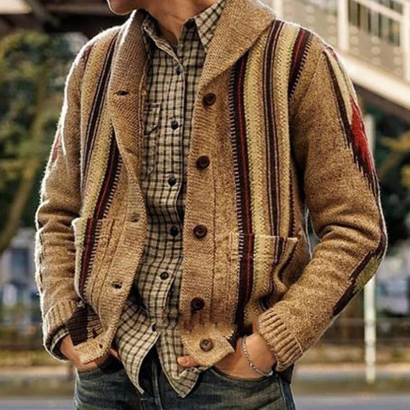 

Men Sweater Autumn Winter Warm Thick Wool Coats Fashion Turn-down Collar Long Sleeve Knit Cardigan Men Streetwear