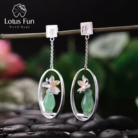 lotus fun real 925 sterling silver natural stone creative handmade fine jewelry lotus whispers drop earrings for women brincos