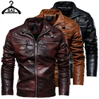 Куртка мужская Байкерская из экокожи, на молнии, с длинным рукавом и шерстяной подкладкой