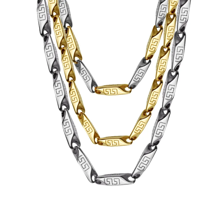 

Fashion Personality Stainless Steel Great Wall Pattern Stick Chain Necklace Bullet Chain Titanium Steel Men Jewelry