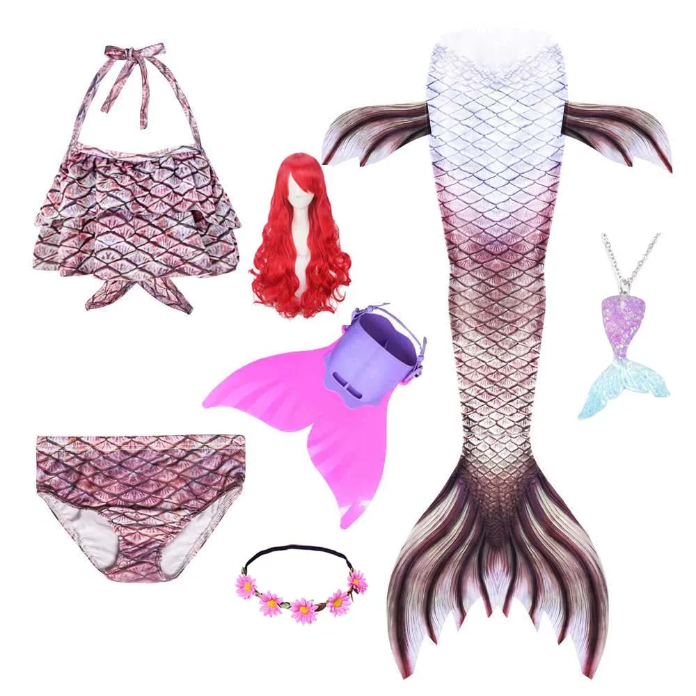 New Hot Girls Swimming Mermaid Tail Costume Kids Cosplay with Monofin/Fin Flower Halloween Christmas Wig | Тематическая одежда и
