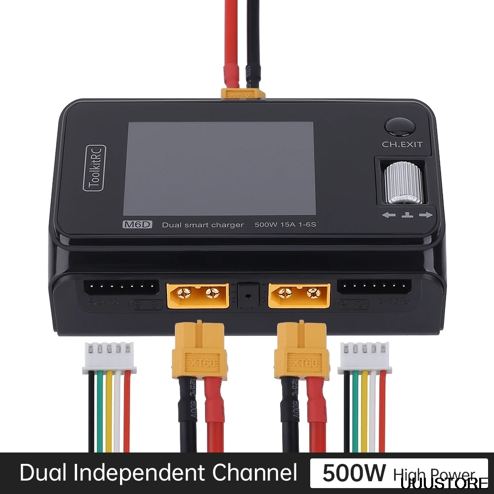 Двухканальное умное зарядное устройство ToolkitRC M6D 500 Вт 15 А постоянного тока для 1-6S