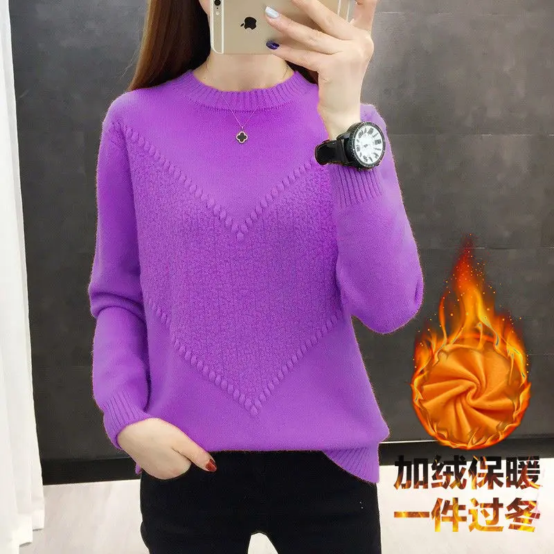 

Pullover sweater women's loose autumn new Korean solid color round neck knitwear long sleeve slim bottom shirt women