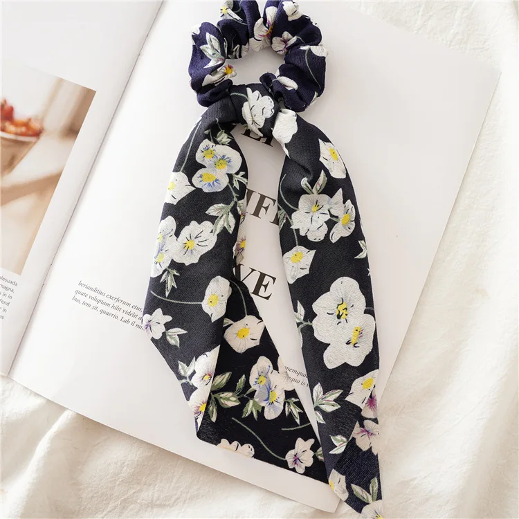 New Fashion Sweet Scrunchie Women Ribbon Elastic Hair Bands Print Dots Bow Scarf Hair Rubber Ropes Girls Hair Accessories