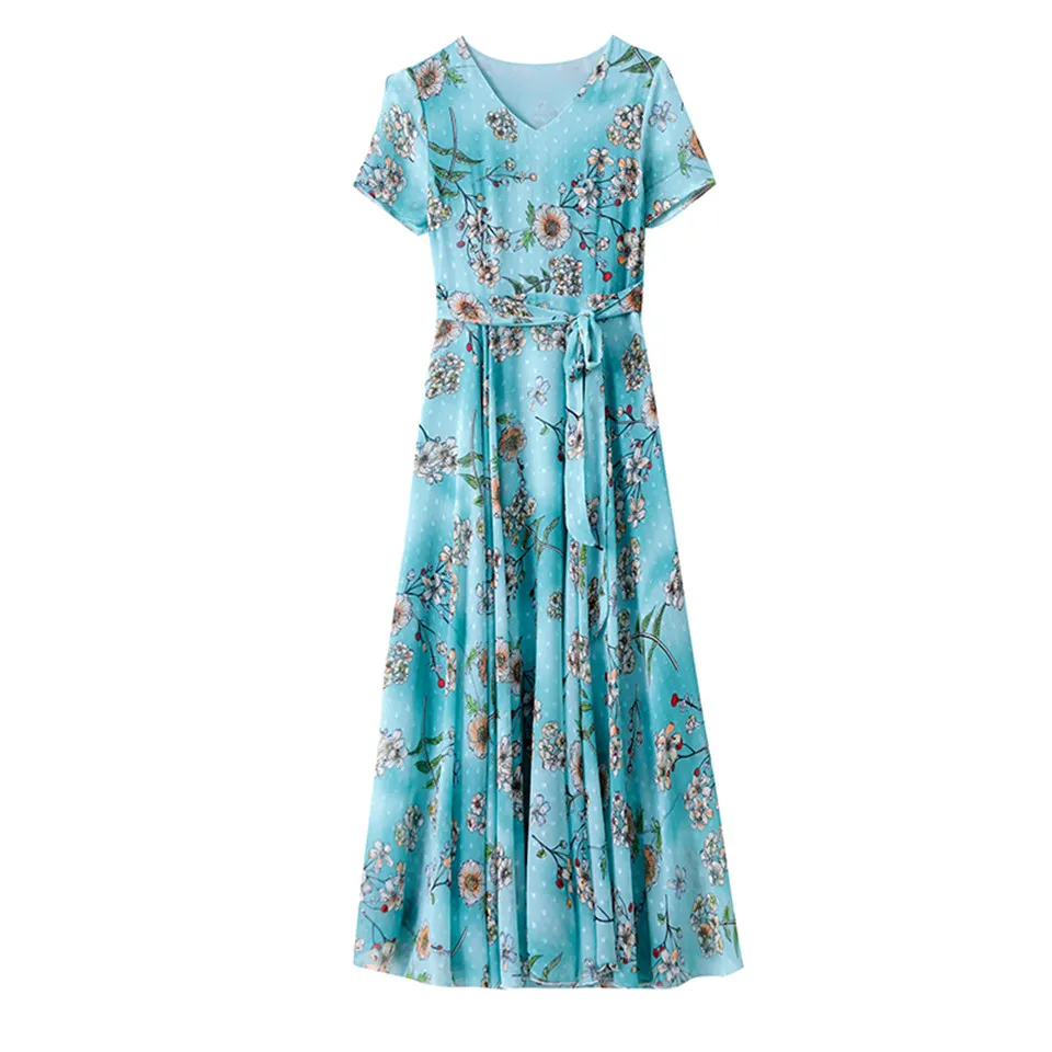

Boho Slim Jacquard Chiffon Printed Dress Women Summer Elegant Big Swing Dress Vestidos Retro Casual Floral Beach Party Dress