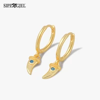 sipengje blue micro zircon horn crescent hoop earrings gold and silver color pendant earrings for women gothic style jewelry