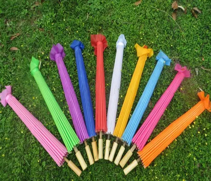 

50pcs Chinese Colored Paper Umbrella White Pink Parasols China Traditional Dance Color Parasol Japanese Silk Wedding Props