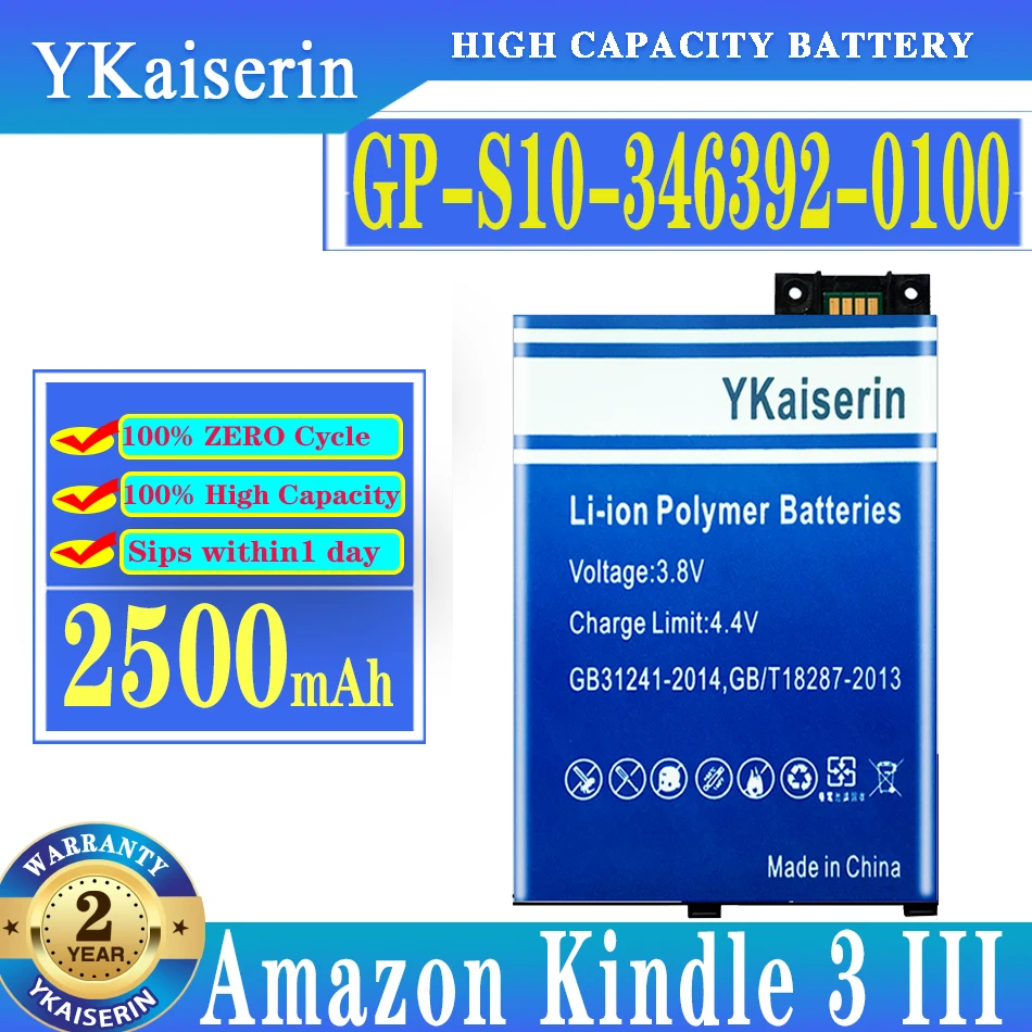 

YKaiserin GP-S10-346392-0100 2500mAh For Amazon Kindle 3 Kindle3 III Keyboard EReader D00901 Graphite 170-1032-01 G Battery