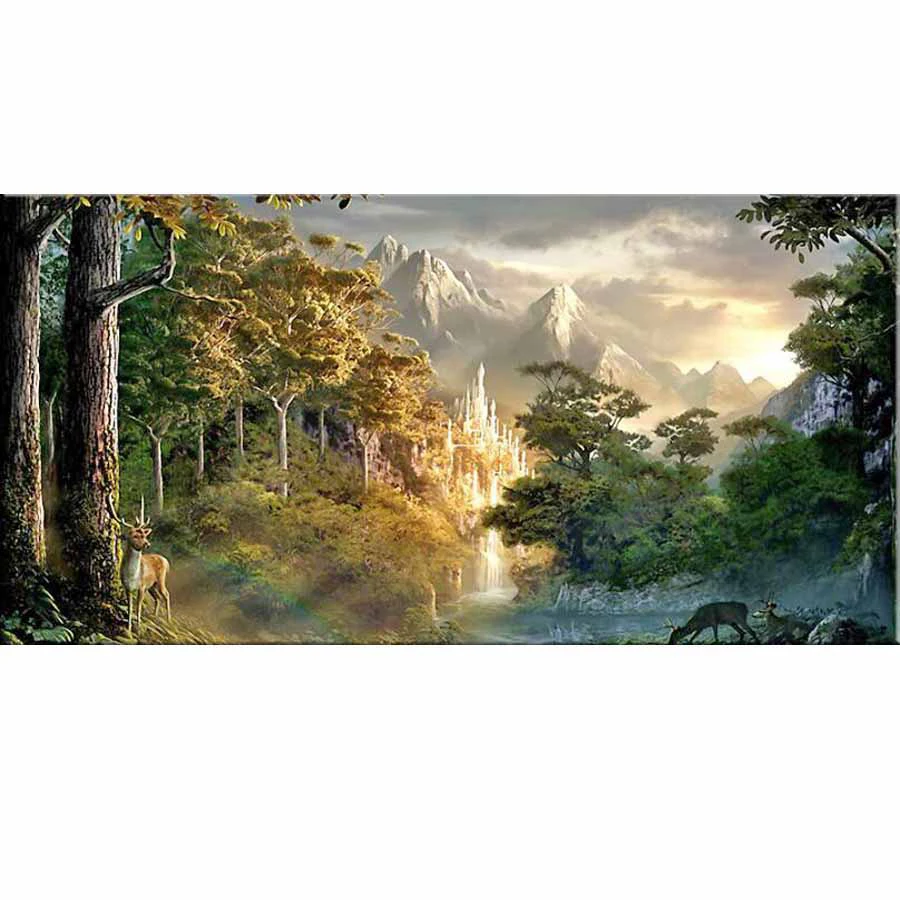 

Castle forest waterfall 5D DIY Cross Stitch,Diamond Painting square round diamond Mosaic Embroidery crafts Home Decoration
