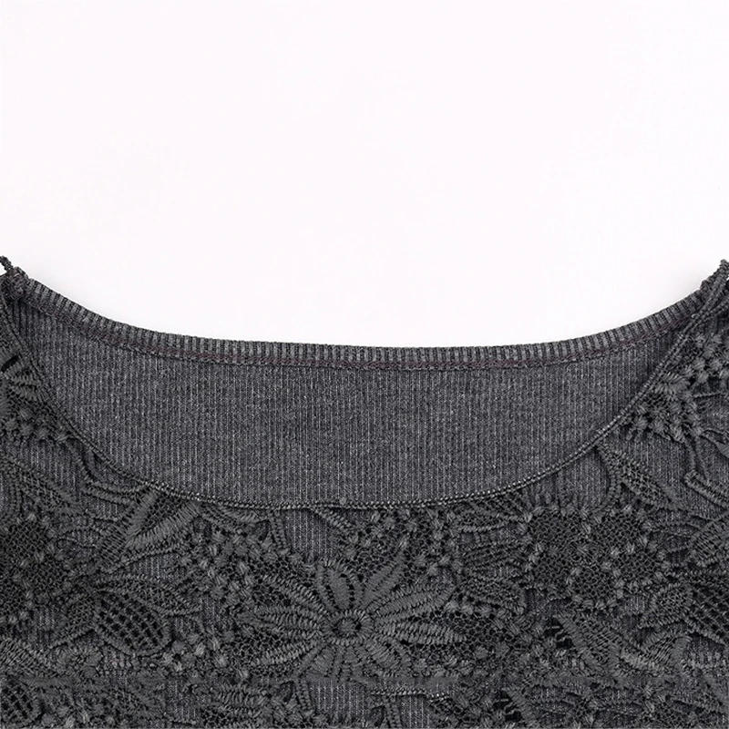 

Women's autumn and winter fashion casual lace stitching solid color long-sleeved T-shirt top