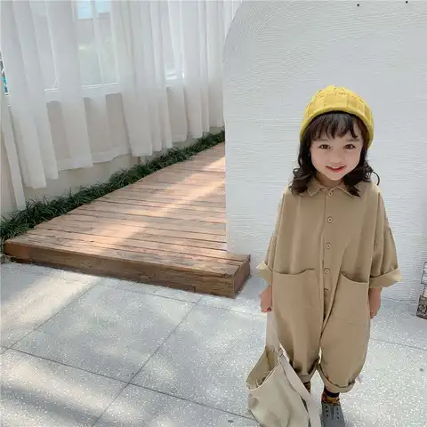Корейский детский комбинезон, осень 2020, модель, рабочая одежда для мальчиков и девочек, цельный хлопковый простой детский комбинезон