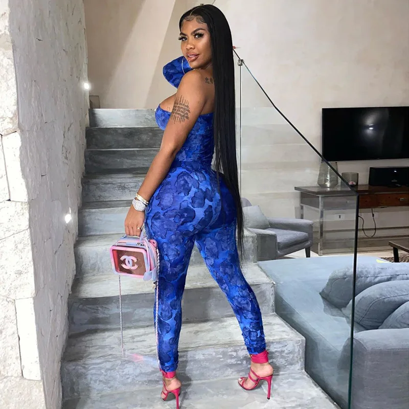 

2021 New Arrival Hot sale Women One shoulder Ink Rendering Sports suit Yoga Fitness Leggings Push Up Workout Female Pants