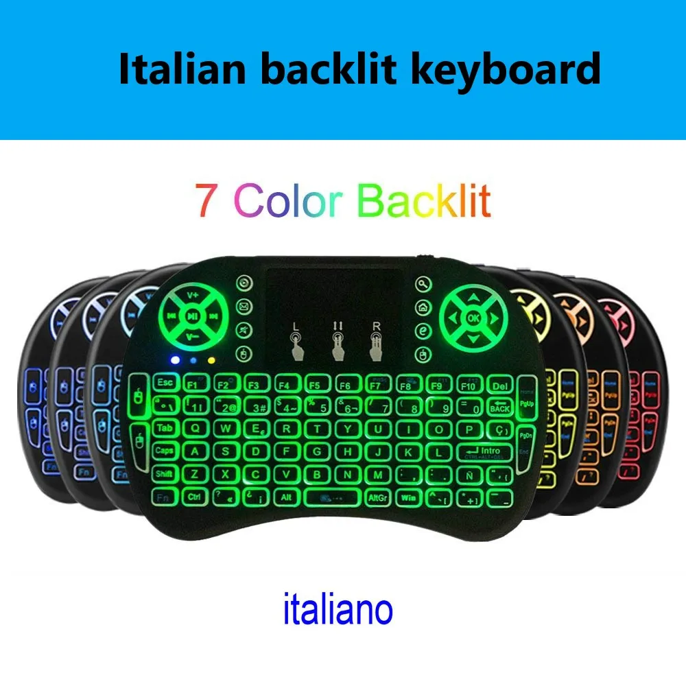 2.4G I8 Mini Keyboard Wireless Keyboard Backlit Air Mouse English Russian Spanish French Remote Control for Android TV BOX - Цвет: Italian backlit