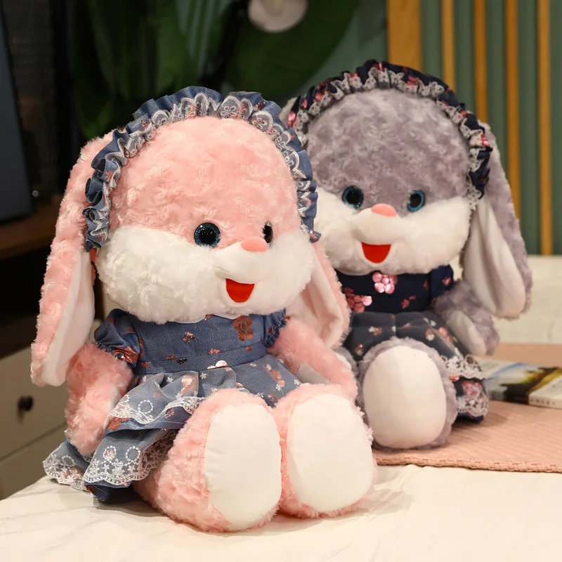

1Pcs Lolita Rabbit Baby Plushie White Bunny Cute Cartoon Rabbit Sitting Doll Satin Dressed Cute Animal Girls Girlfriend Gift