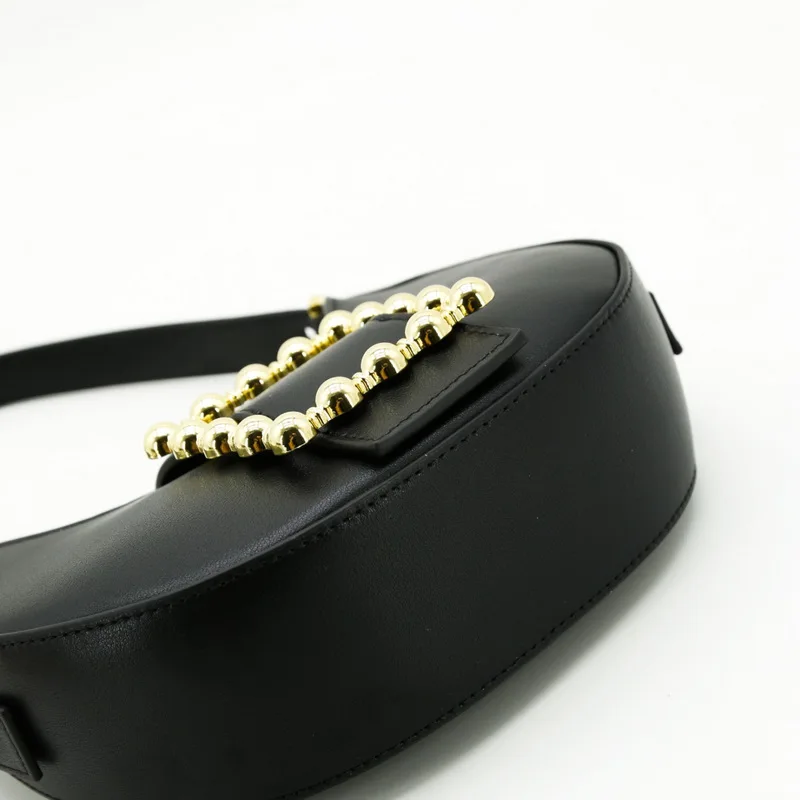 

Retro style semicircle shoulder armpit bag Black style lock crossbody leather cowhide bag Women Leather Handbag Crossbody Bag