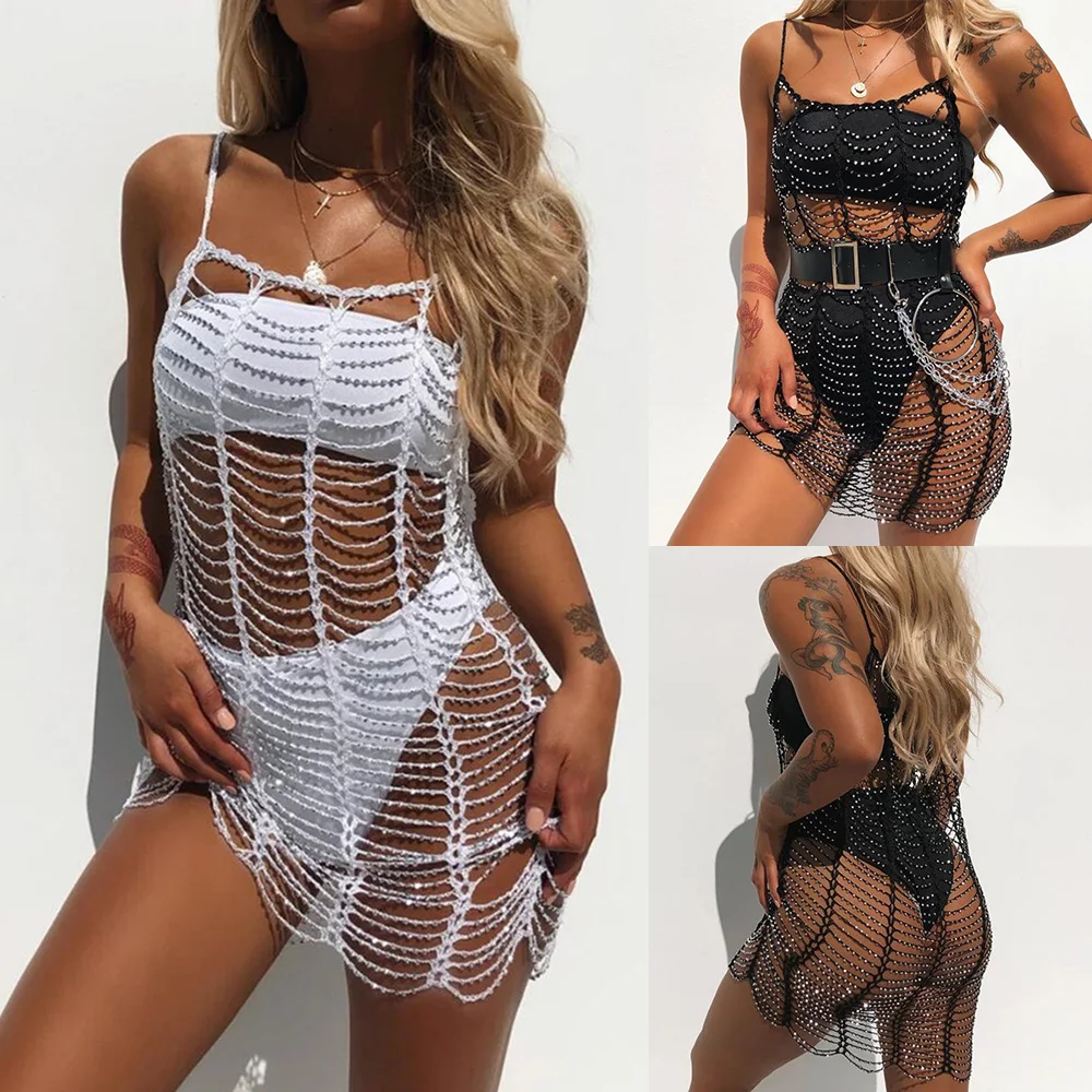 Женская цепочка для тела модное ювелирное изделие прозрачное Сетчатое платье