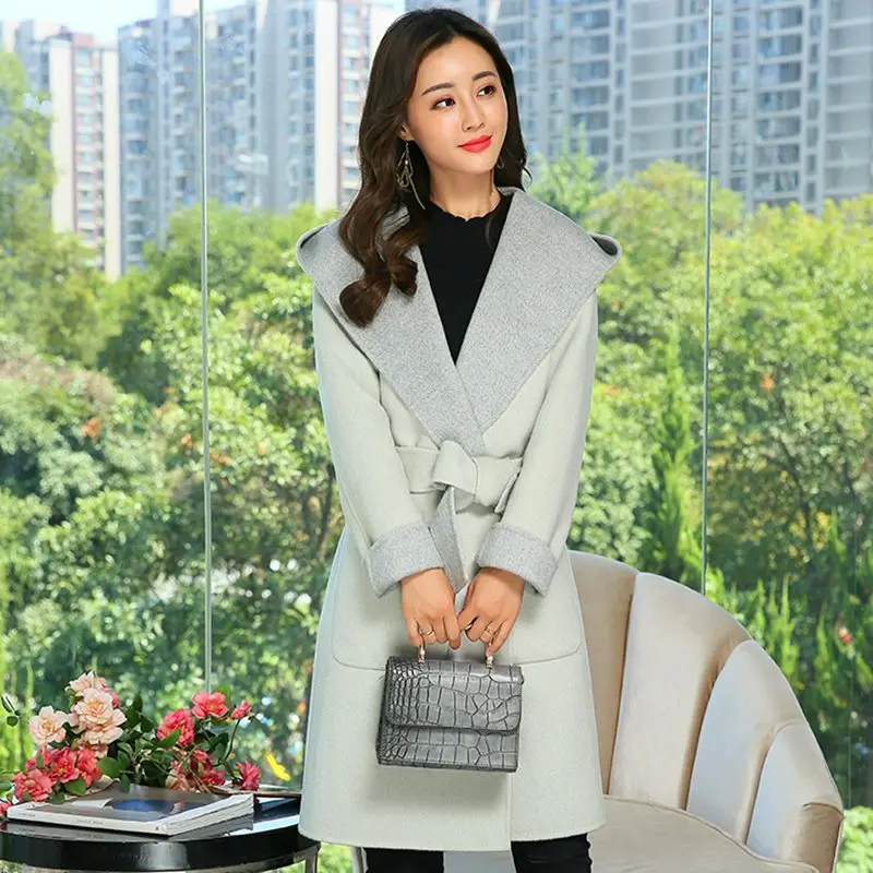 Новинка 2019 Корейская Осенняя зимняя теплая ветровка шерстяное длинное пальто