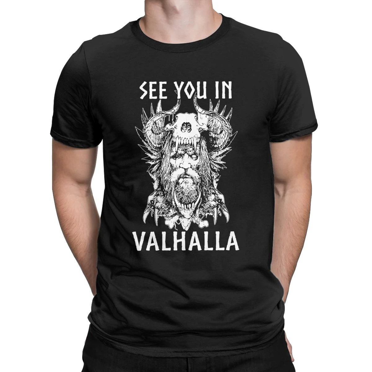 

Men's T-Shirt Viking See You In Valhalla Vintage Cotton Tee Shirt Short Sleeve T Shirts Round Collar Clothing Summer