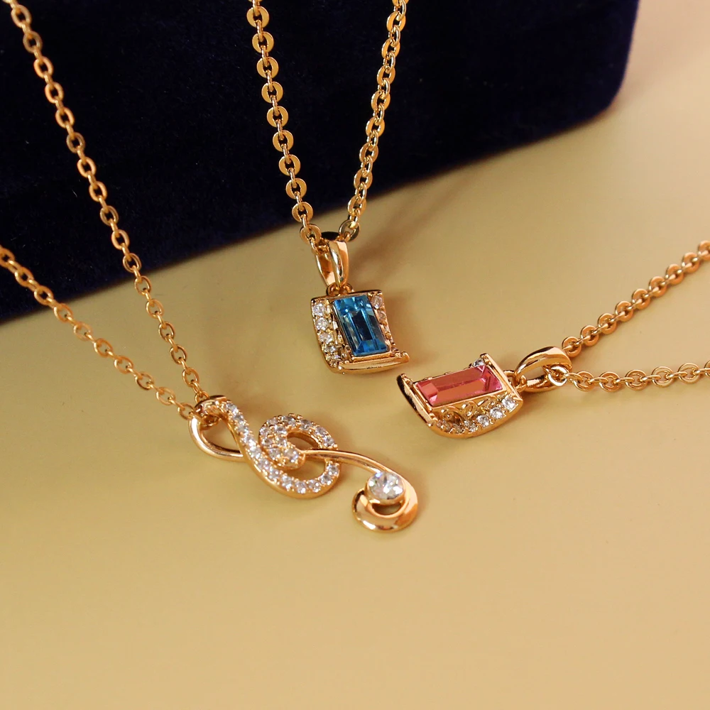 

Classical 18K Rose Gold Plated Chunky Choker Music Notes Heart Pendant Necklace Korea Metal Sweater Chain Necklace For Women Men