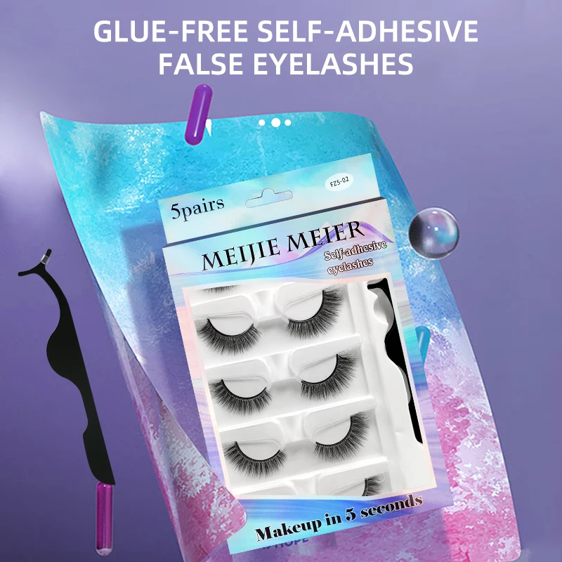 5 Pairs-Reusable Self-adhesive False Eyelashes with Tweezer Natural Waterproof Adhesive Tape Eye Lashes to Wear No Glue Needed | Красота и