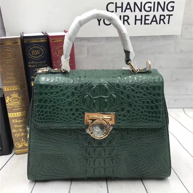 Роскошный Кошелёк из натуральной кожи аллигатора темно зеленый крокодила|Сумки