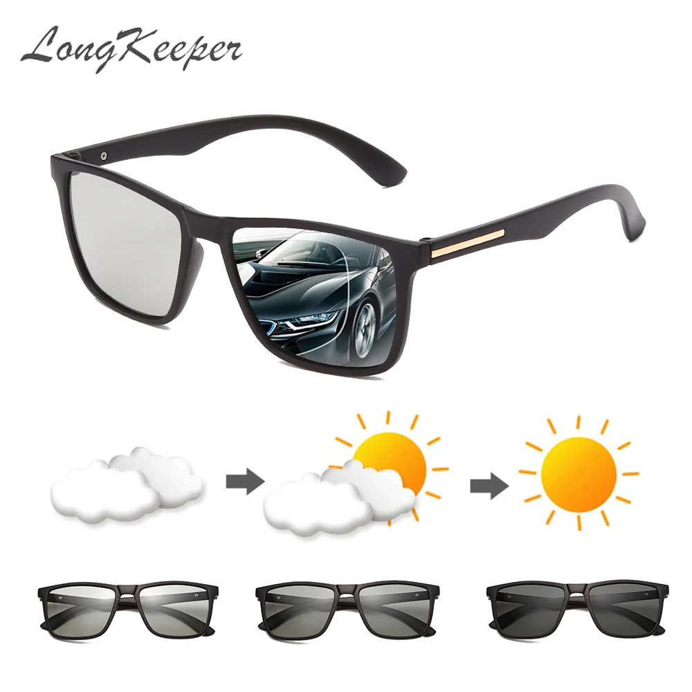 

LongKeeper Polarized Photochromic Men Sunglasses Square Women Color Change Sun Glasses Classic UV400 Driving Eyewear oculos