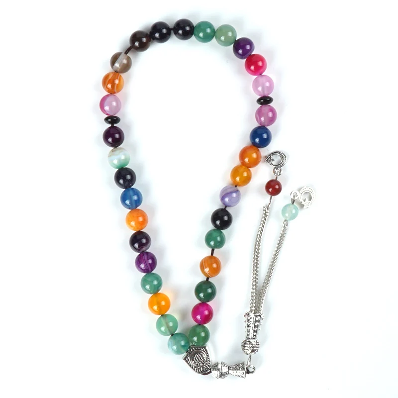 Натуральная полоса агат камень Бисера Католические Четки 33 шт Tesbih 10 мм бисера для