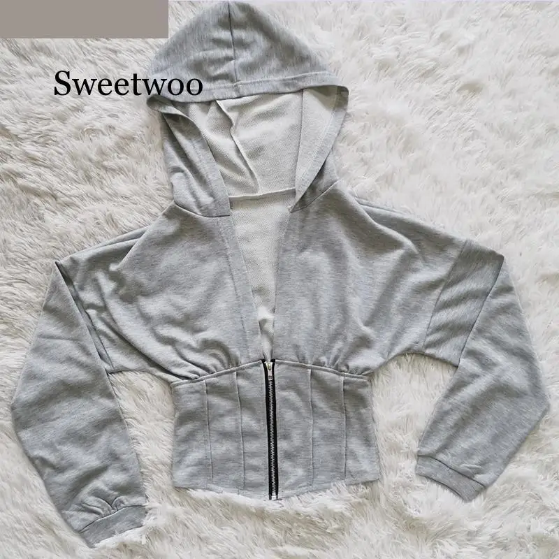 Женская толстовка на молнии SWEETWOO повседневная однотонная Толстовка с длинным