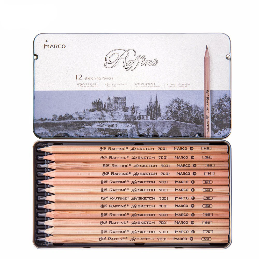 Марко 12 штук кор. деревянный стандартный набор карандашей H HB 2H 3H 2B 3B 4B 5B 6B 7B 8B 9B