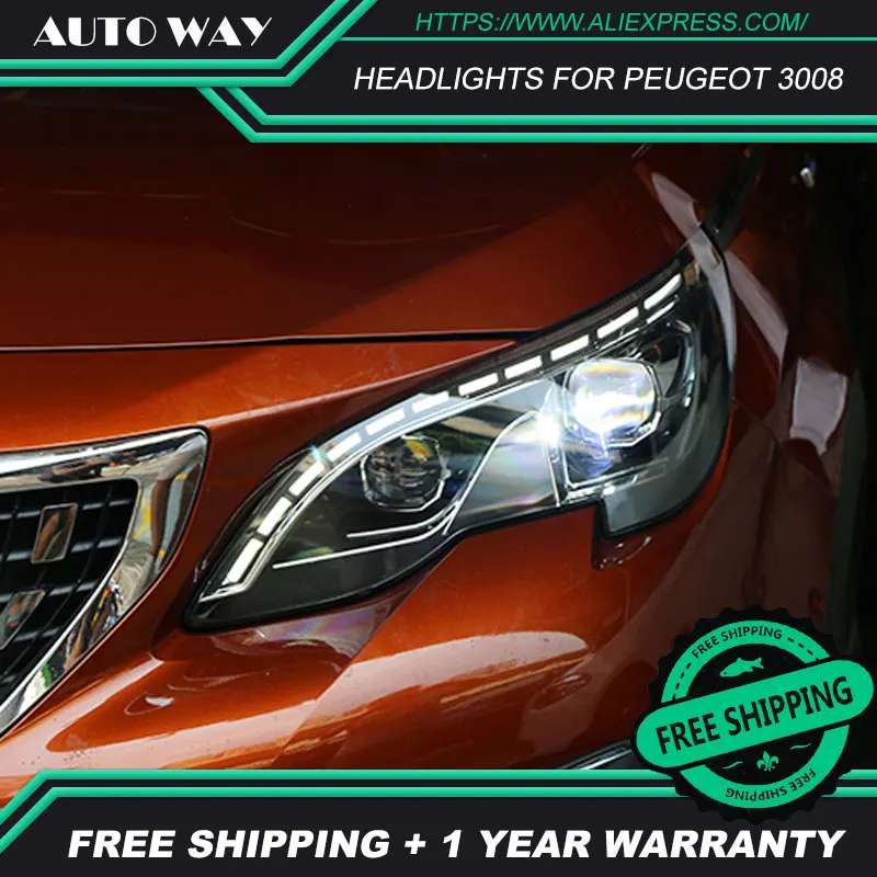 Автомобильный стайлинг фары чехол для Peugeot 3008 2017 Автомобильные светодиодные