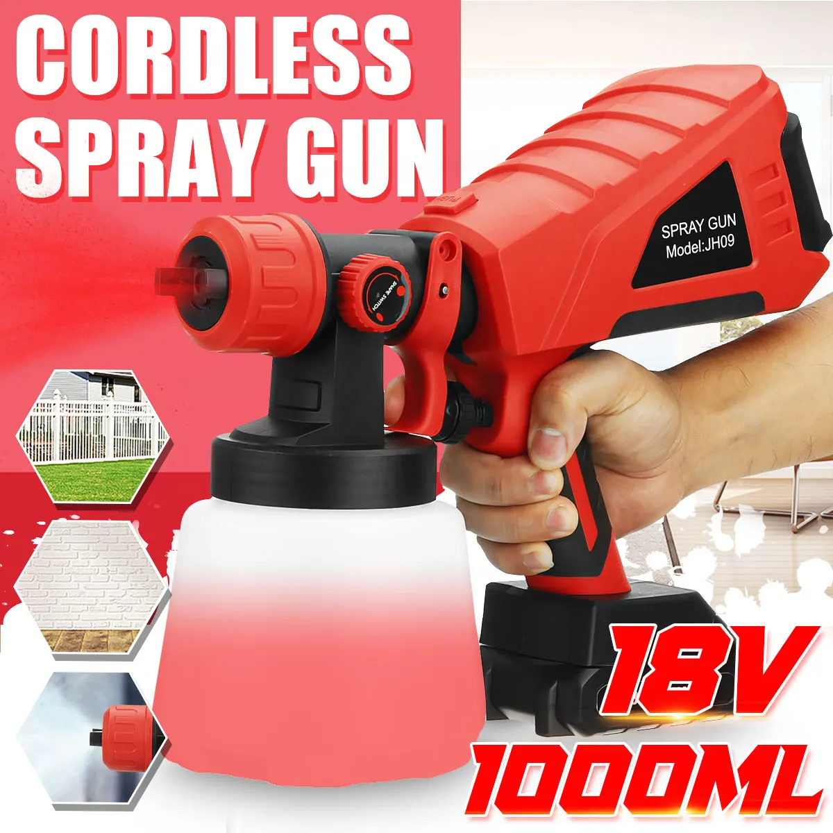 

600W 1000ml Electric Cordless Spray Gun Household Convenience Spray Paint With Li-ion Battery Regulation High Power Sprayer Tool