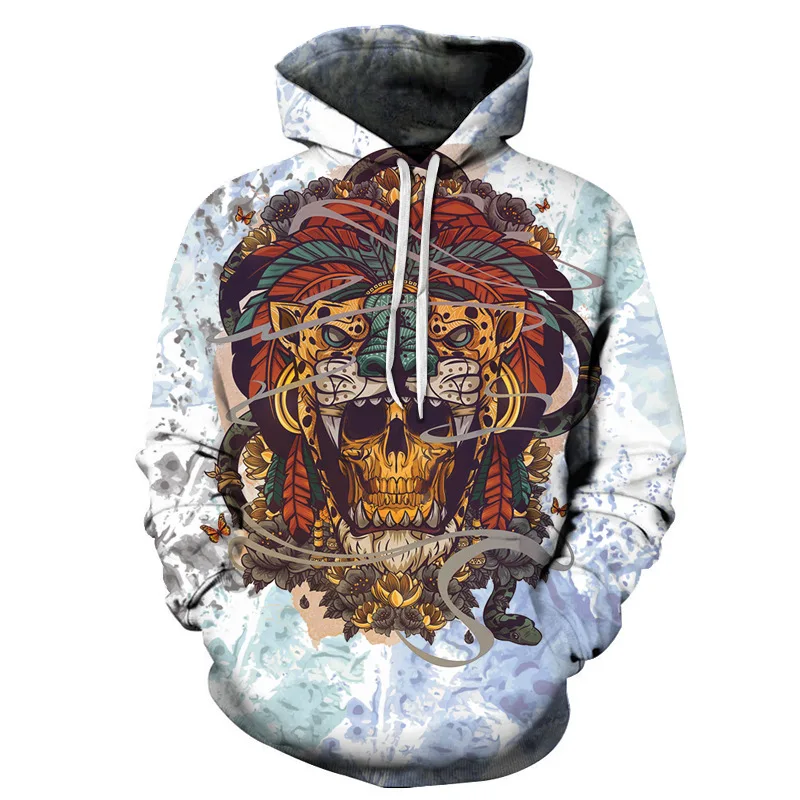 Осенняя мужская забавная черная толстовка с 3D-принтом и черепом уличная одежда