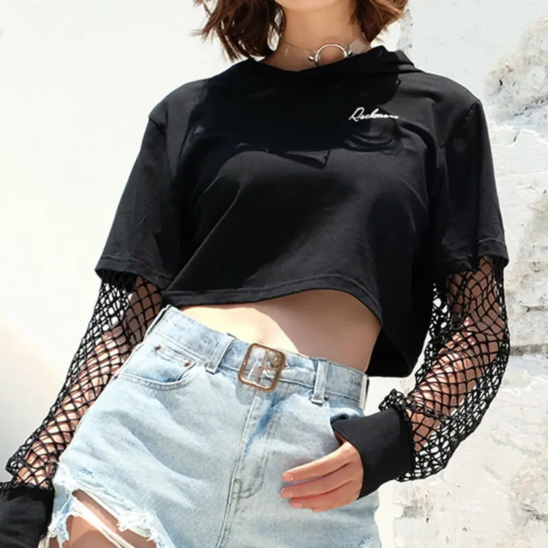 Женский свитшот с капюшоном Vadim в готическом стиле длинным рукавом сеточку