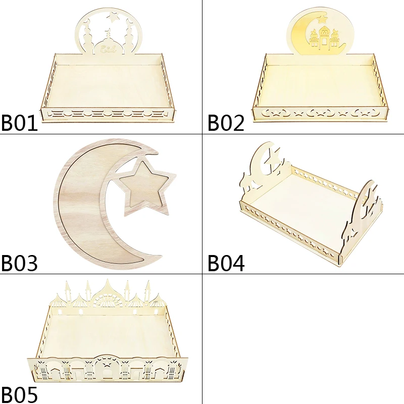 

1Pcs EID Mubarak Ramadan Wooden Tray Decoration Islamic Ramadan And Eid Decor For Food Muslim Party Supplies