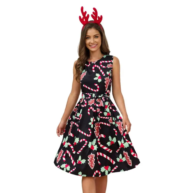 Женское винтажное рождественское платье Санта Клауса размера плюс ретро с