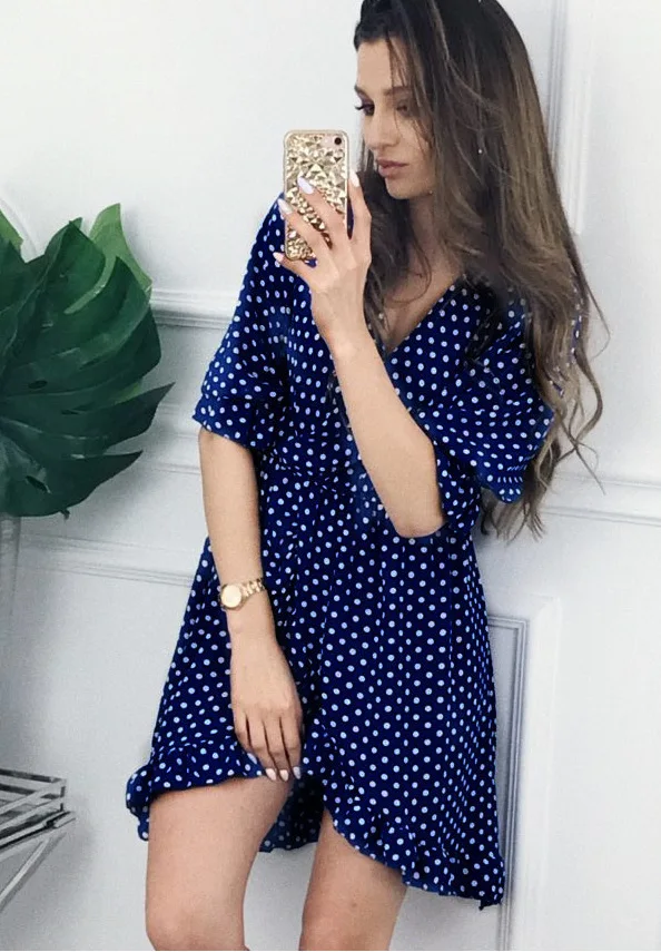 2019 Short Women Dress Ruffles Print Polka Dot Sexy Bodycon Beach Female Half Sleeve Summer Party Mini Dresses Vestidos | Женская одежда