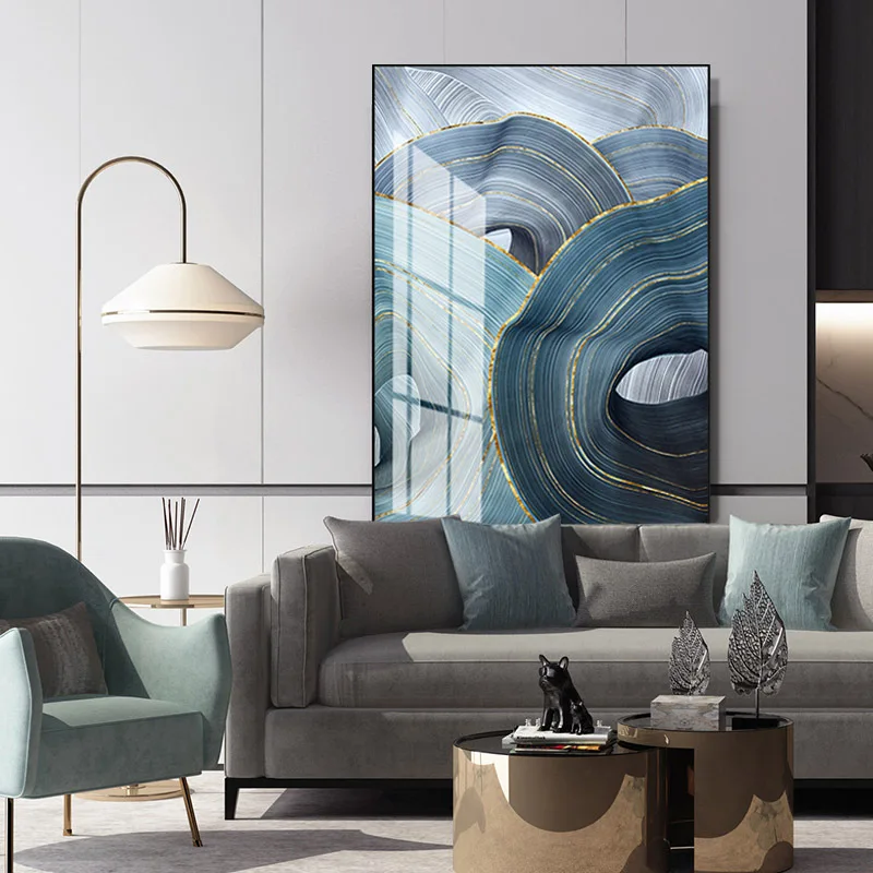 

Abstract Scenery Blue Waves Colorful Ribbon Lines Canvas Painting Sofa Wall Frameless Picture Poster Living Room Home Decoration