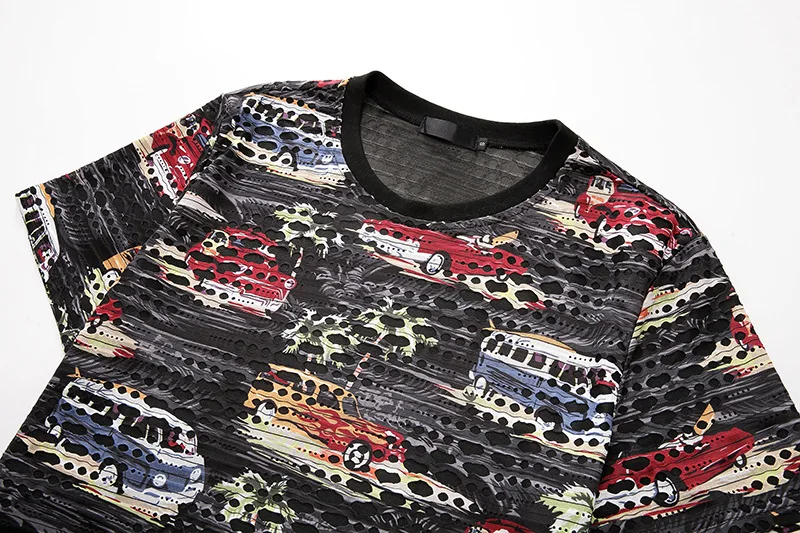 Мужская фиолетовая модная очень длинная футболка с принтом автомобиля новинка