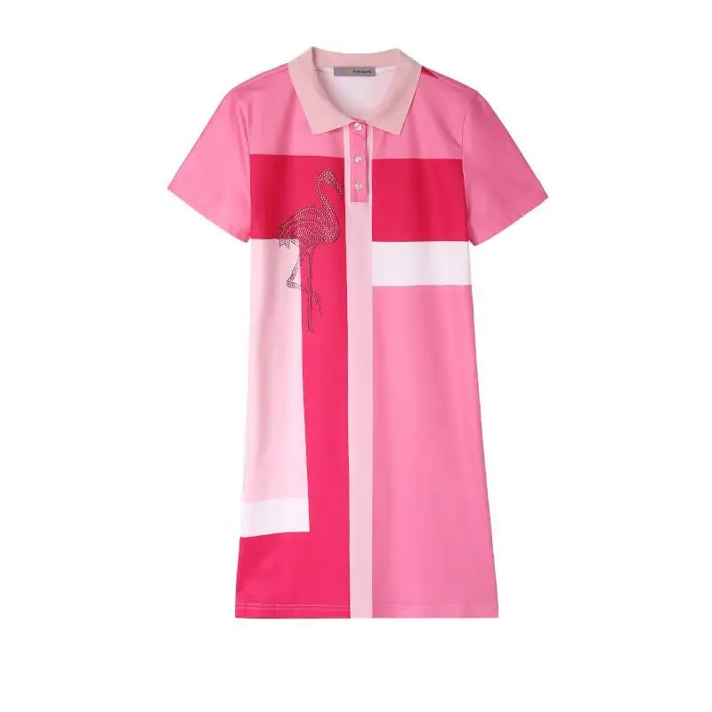 

New Color Matching Short Sleeve Dress Women's 2021 Summer Fashion Hot Drill Polo Skirt Women's European Fashion Brand