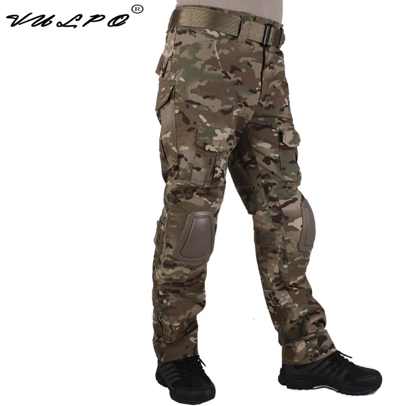 VULPO Hunting Camouflage Pants Tactische Broek Multicam Broek En Kniebeschermers Militaire Game Cosplay Uniform