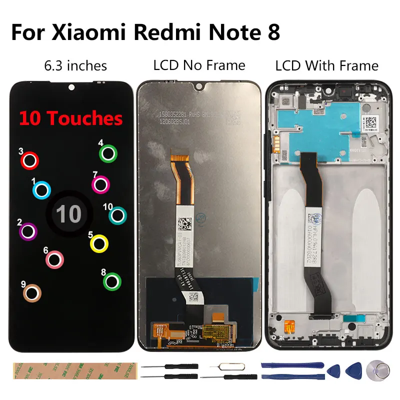 ЖК-дисплей 6 3 дюймов для Xiaomi Redmi Note 8 10 сенсорных экранов дигитайзер замена 100%