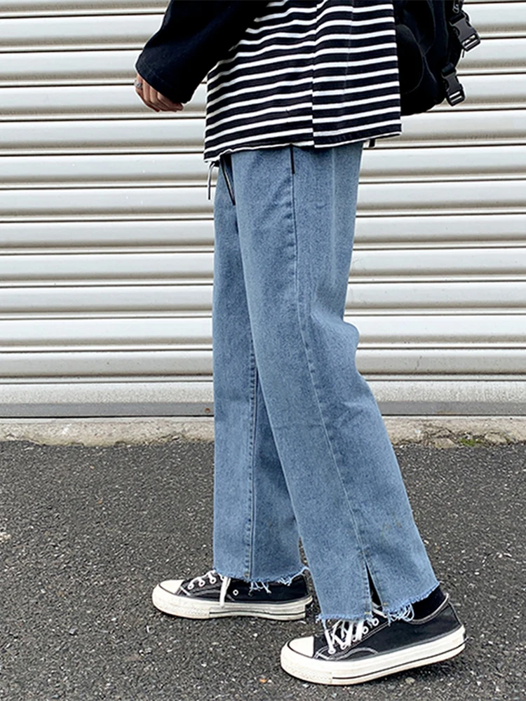 Jeans Men Solid Retro Side slit Fur 