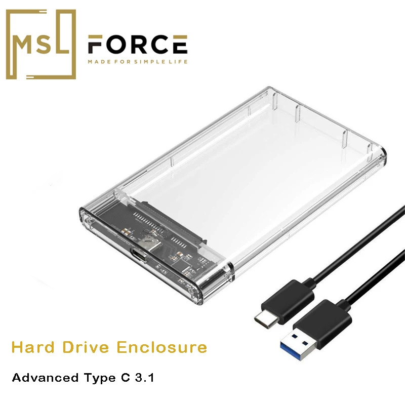

USB3.1 Transparent Case Gen2 2.5'' HDD SSD box 5Gbps Hard disk Drive Enclosure Type C SATA to usb 3.1 with 2TB capacity