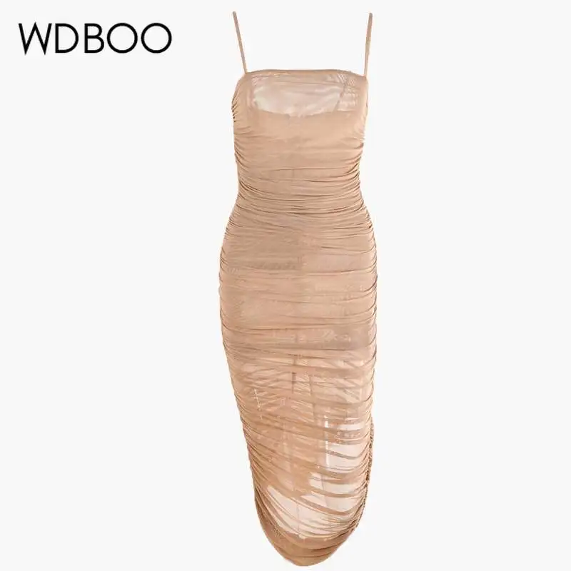 WDBOO Сетчатое Бандажное платье на бретельках сексуальное прозрачное Клубное
