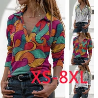 autumn casual womens shirt new lapel geometric printing womens t shirt fashionable loose plus size casual womens shirt