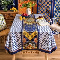 summer lemon print velvet table runner blue yellow contrast retro table runners home hotel decorative tablecloth tassel pendant